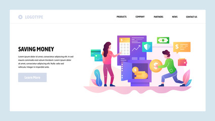Vector web site design template. Saving money in bank safe, home finance concept. Landing page concepts for website and mobile development. Modern flat illustration.