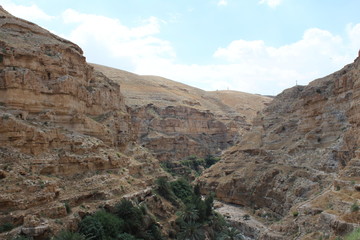 Fototapeta na wymiar Saint George Koziba monastery near Jericho in Judean desert, nature,orthodox monastery and landscape, Israel
