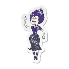 retro distressed sticker of a cartoon vampire girl