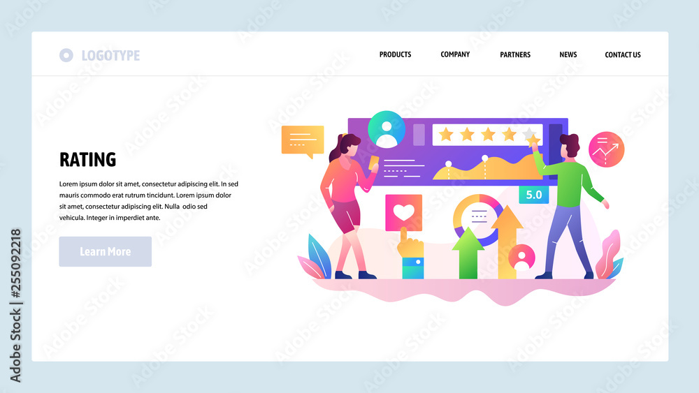 Poster vector web site design template. customer review and rating, client satisfaction management, custome