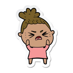 sticker of a cartoon angry woman