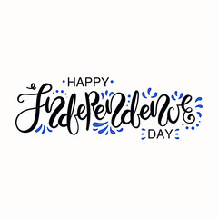 Naklejka na ściany i meble Hand written lettering quote Happy Independence Day with ornament in Israel flag colors. Isolated objects on white background. Vector illustration. Design concept for poster, banner, greeting card.