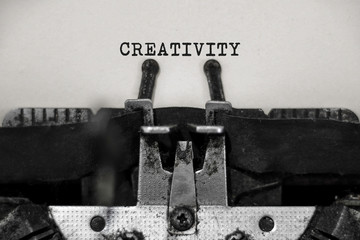 Creativity word with black and white typewriter concept