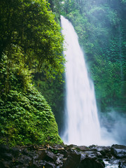 Panele Szklane  Potężny wodospad na Bali. Las tropikalny i wodospad