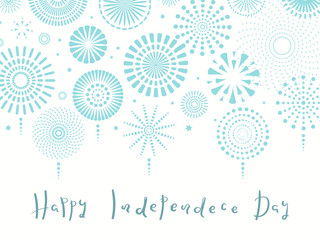 Israel Independence Day card with blue fireworks, confetti, calligraphic lettering quote. Isolated objects on white background. Vector illustration. Design concept, element for poster, banner.