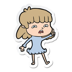 sticker of a cartoon worried woman