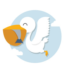 Pelican eating fish on sky