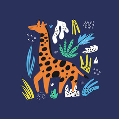 Giraffe flat hand drawn vector characters
