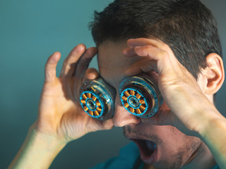The guy with the eyes of a robot. human robot