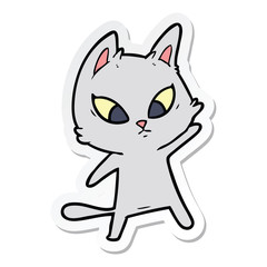 Fototapeta na wymiar sticker of a confused cartoon cat