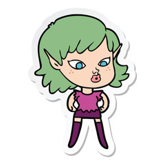 sticker of a pretty cartoon elf girl