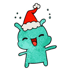 christmas textured cartoon of kawaii alien