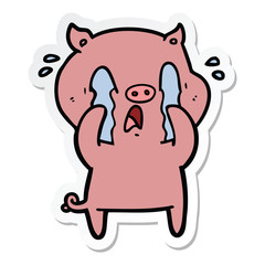 sticker of a crying pig cartoon