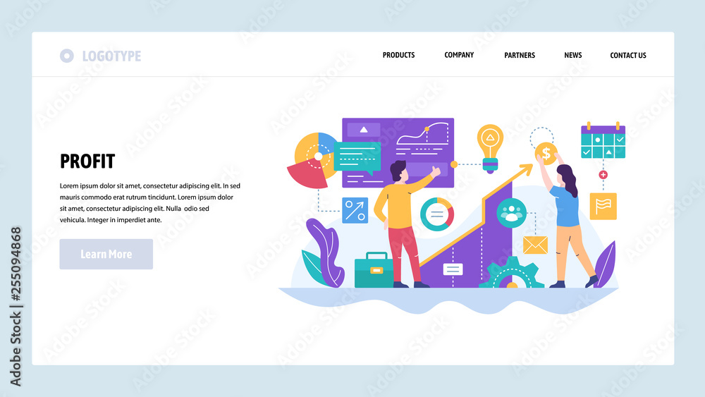 Poster vector web site design template. financial analysis, business growth, finance charts. landing page c