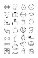 fitness icons set. outline vector illustration on white background