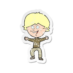 retro distressed sticker of a cartoon happy boy laughing