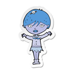 sticker of a cartoon waving vampire girl