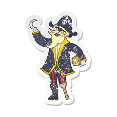 retro distressed sticker of a cartoon pirate captain