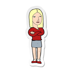 sticker of a cartoon woman with folded arms