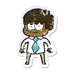 distressed sticker of a happy cartoon man