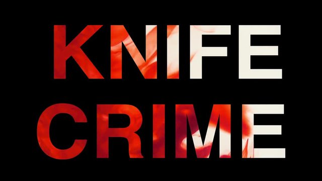 Knife crime title over swirling simulated red blood.