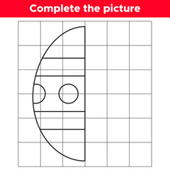 Complete the picture cute Easter egg. Copy the picture. Educational game for children. Coloring book. Vector illustration.