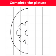 Complete the picture cartoon Easter egg. Copy the picture. Educational game for children. Coloring book. Vector illustration.
