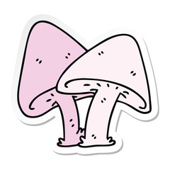 sticker of a quirky hand drawn cartoon mushrooms