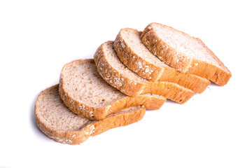 Slice whole wheat bread isolated on white background.