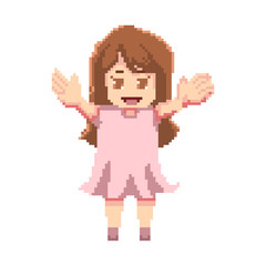 vector illustration of a girl raised her hands up in pixel art style, character concept