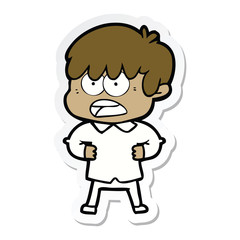 sticker of a worried cartoon boy