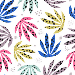 Plants spotty leaves hand drawn seamless pattern
