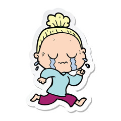 sticker of a cartoon crying old lady