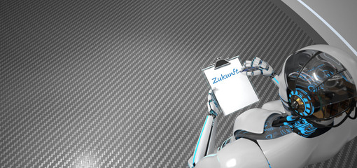Fototapeta premium Writing Humanoid Robot Clipboard Zukunft