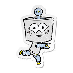 distressed sticker of a happy cartoon robot
