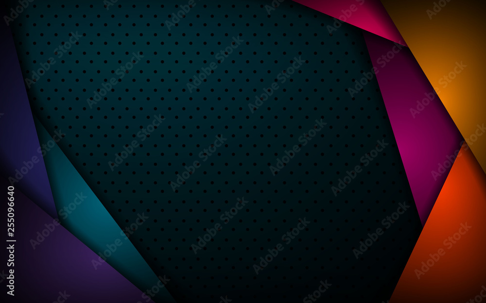 Poster colorful background vector overlap layer on dark blue circle pattern. futuristic colorful overlap ge