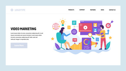 Vector web site design template. Video marketing and digital advertising, social media target ad. Landing page concepts for website and mobile development. Modern flat illustration