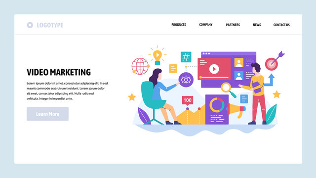 Vector web site design template. Video marketing and digital advertising, social media target ad. Landing page concepts for website and mobile development. Modern flat illustration