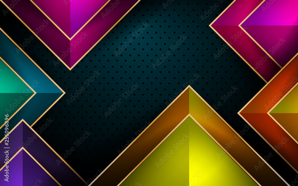 Poster colorful background vector overlap layer on dark blue circle pattern. futuristic colorful overlap ge