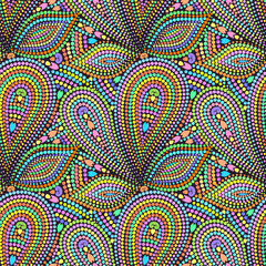 Mosaic seamless pattern with paisley and beads. Ornamental traditional etchnic design. Vector print.