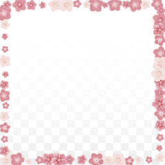 Vector Realistic Pink Flowers Falling on Transparent Background.  Spring Romantic Flowers Illustration. Flying Petals. Sakura Spa Design. Blossom Confetti. Design Elements for Wedding Decoration.