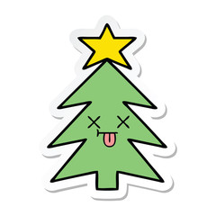 sticker of a cute cartoon christmas tree