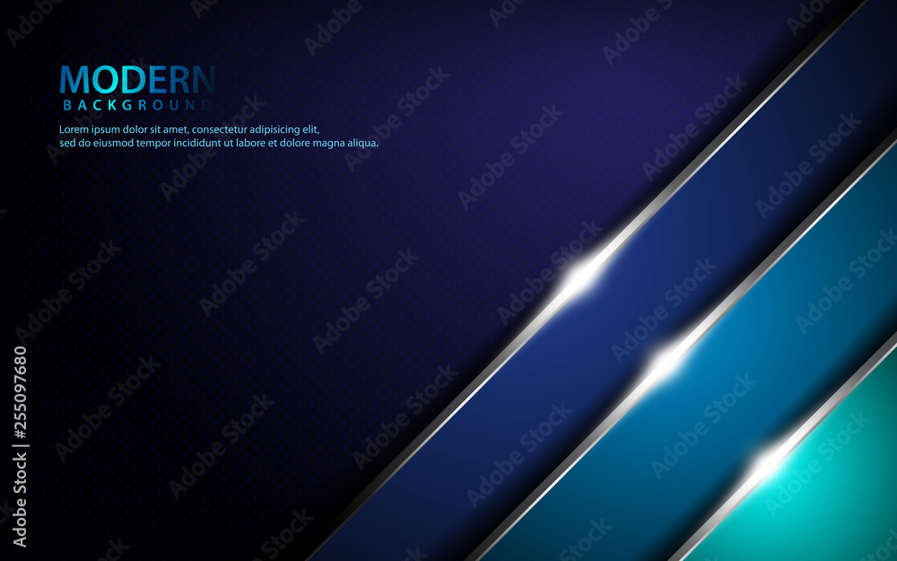 Poster dark blue abstract overlap layers background. texture with silver list and sparkle of light decorati