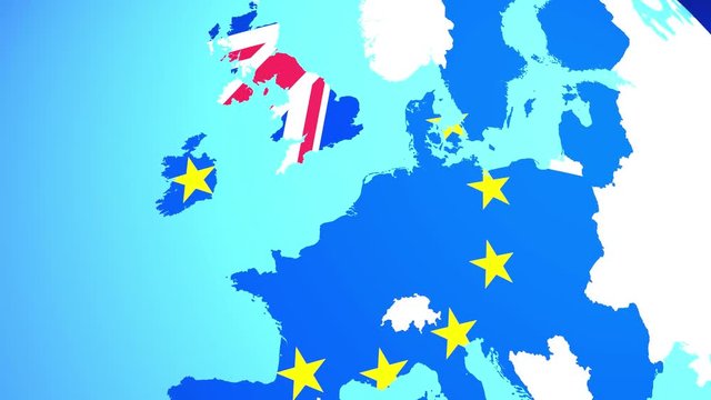 3D rendering: BREXIT - Great Britain drifting away from the European Union - animated globe