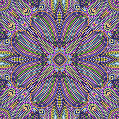 Mosaic seamless pattern with paisley and beads. Ornamental traditional etchnic design. Vector print.