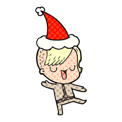 cute comic book style illustration of a girl with hipster haircut wearing santa hat