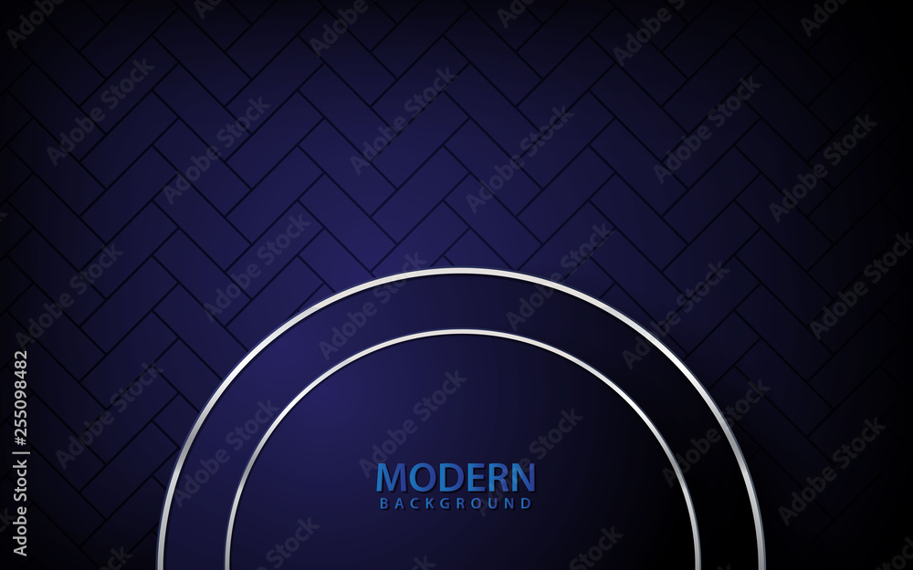 Poster dark blue abstract realistic background. overlap layer with silver list on pattern background. 3d ba