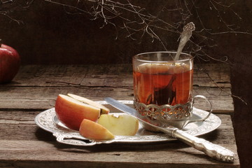Still life with tea and lemon