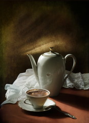 Still life with a coffee pot and a cup of coffee