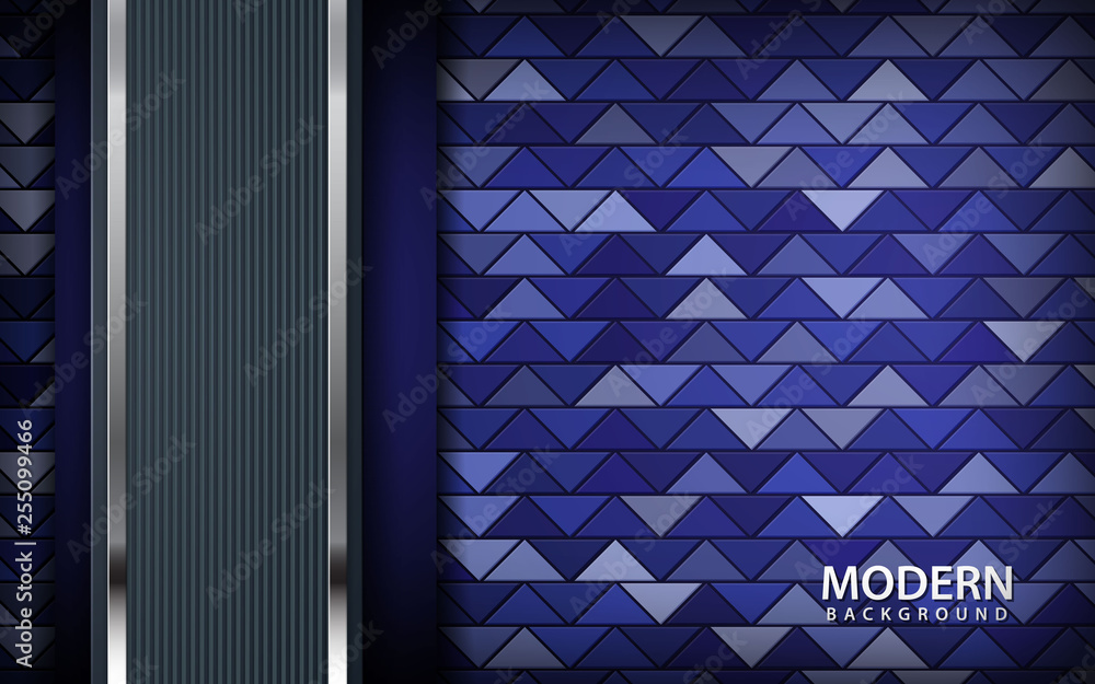 Poster realistic blue abstract background. blue layer with silver line on triangle pattern background. 3d b